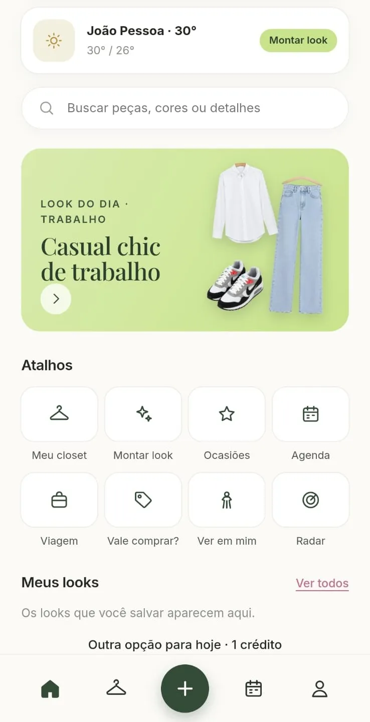 Tela inicial do tule. com o clima de João Pessoa e o look do dia: camisa branca, calça jeans clara e tênis